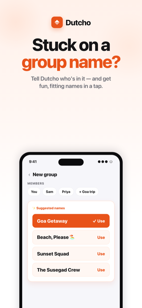 AI-suggested group names in a tap